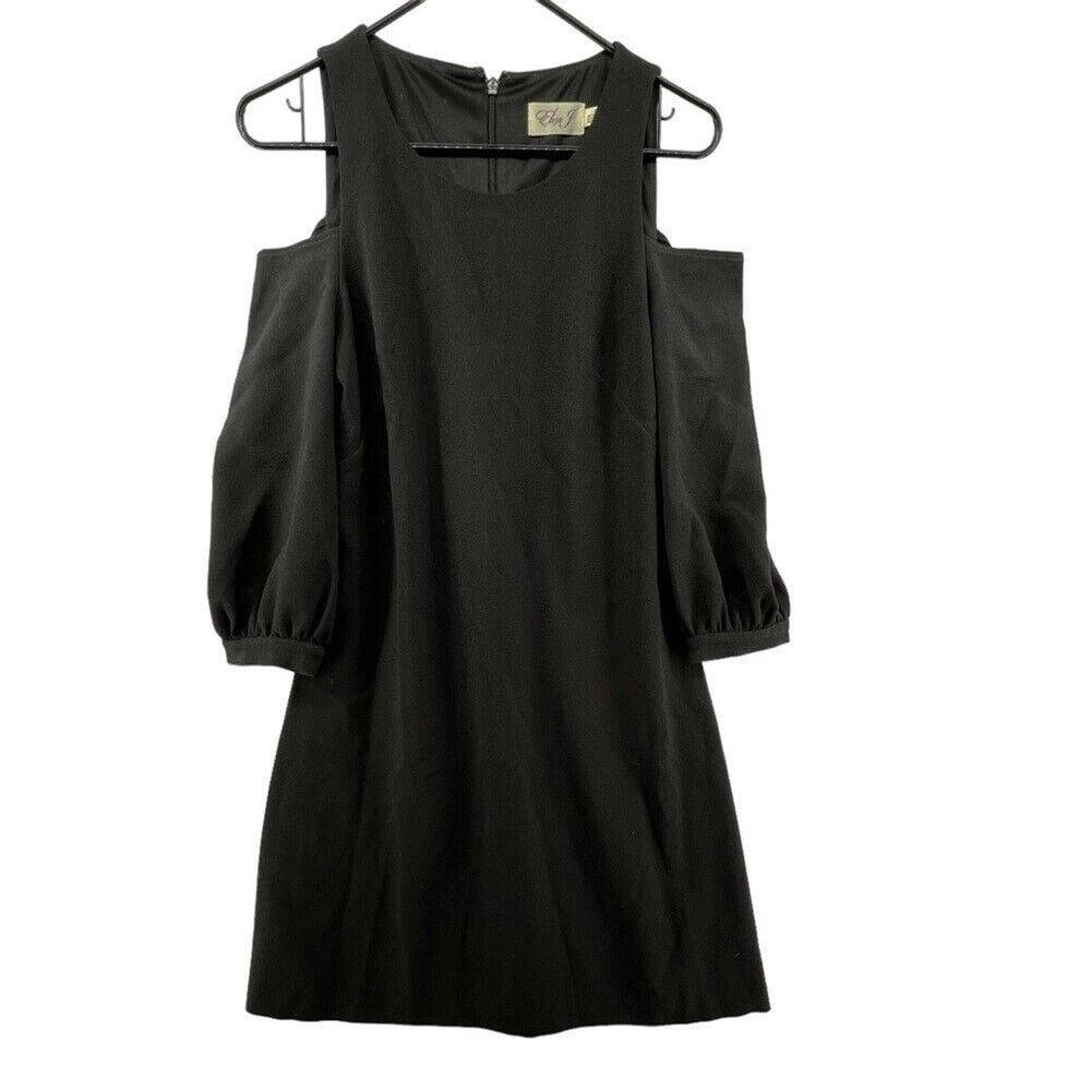 Eliza J Size 6 Black Dress Puff Balloon Sleeves Shift Cold Shoulder Back Zipper